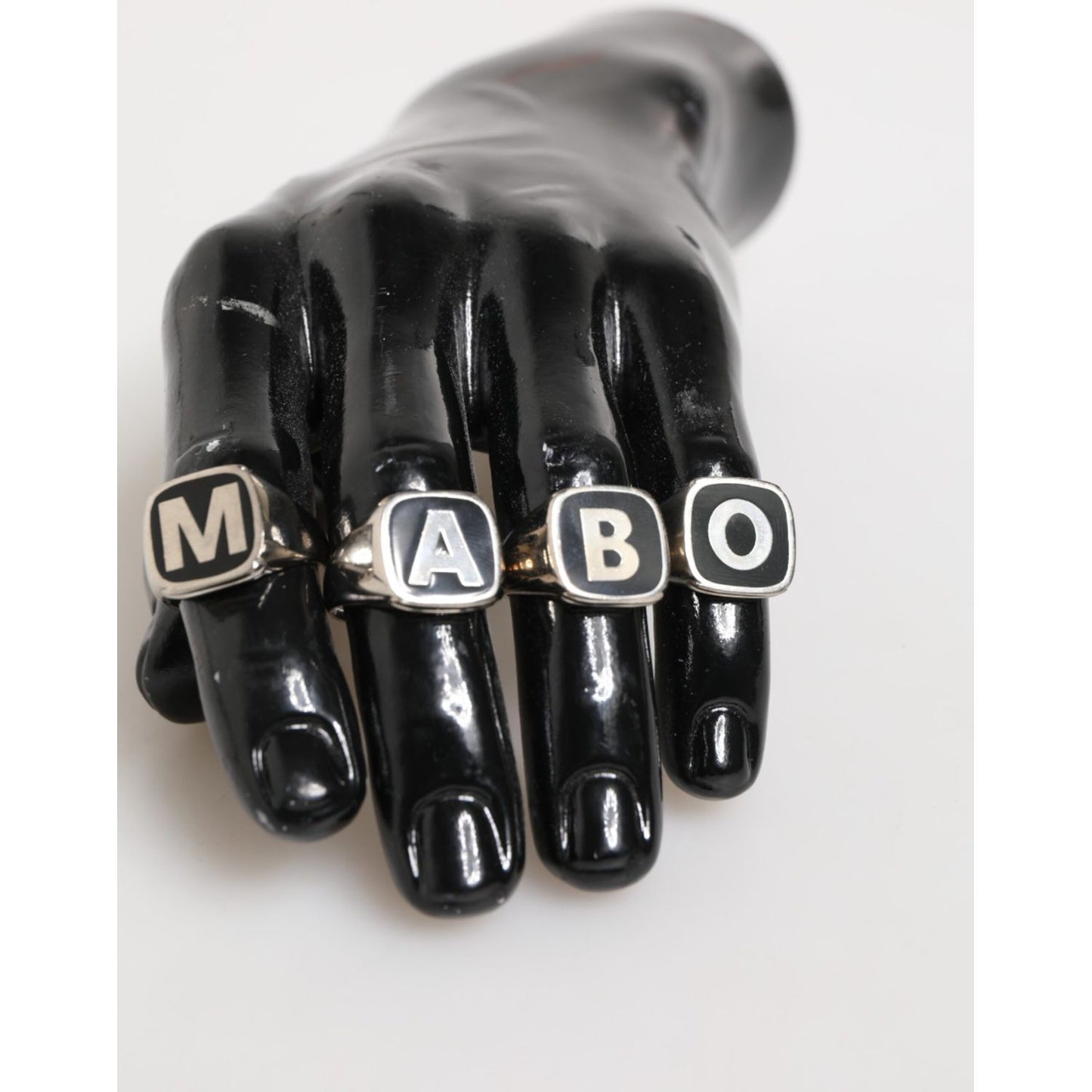 Dolce & Gabbana Silver Tone Brass Lettering Set 5 Pieces Adjustable Ring SMY10671