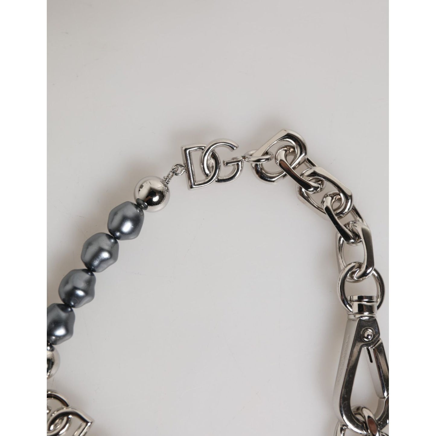 Dolce & Gabbana Silver Tone Chain Lobster Clasp Logo Gray Pearls Bracelet SMY11192
