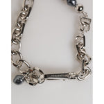 Dolce & Gabbana Silver Tone Chain Lobster Clasp Logo Gray Pearls Bracelet SMY11192