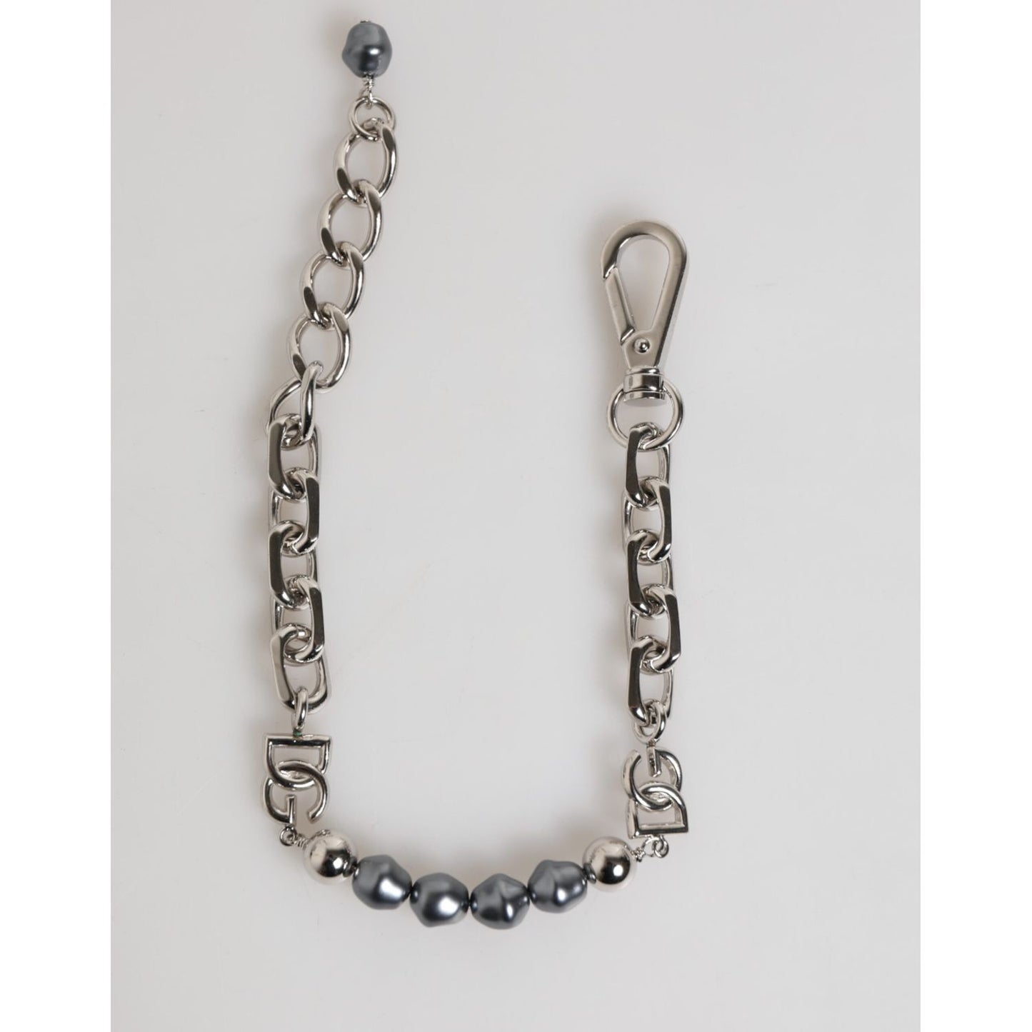 Dolce & Gabbana Silver Tone Chain Lobster Clasp Logo Gray Pearls Bracelet SMY11192