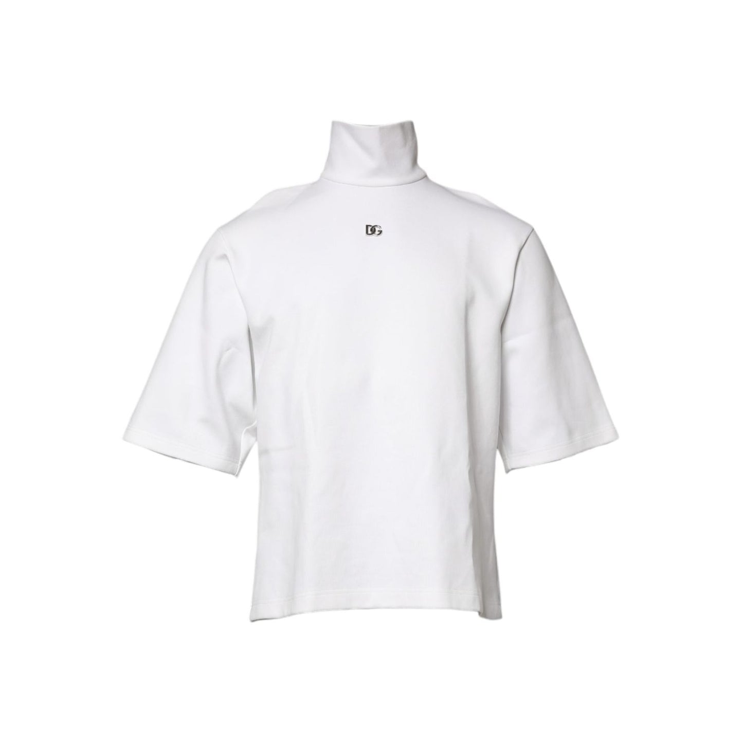 Dolce & Gabbana White Cotton Turtleneck DG Applique T-shirt TSH90335-50