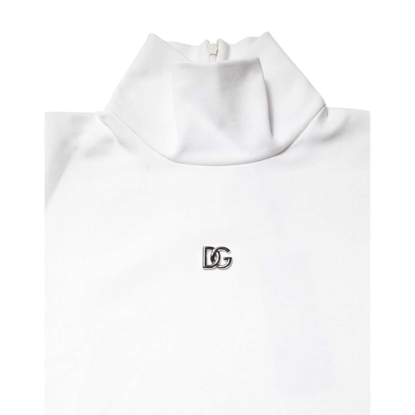 Dolce & Gabbana White Cotton Turtleneck DG Applique T-shirt TSH90335-50