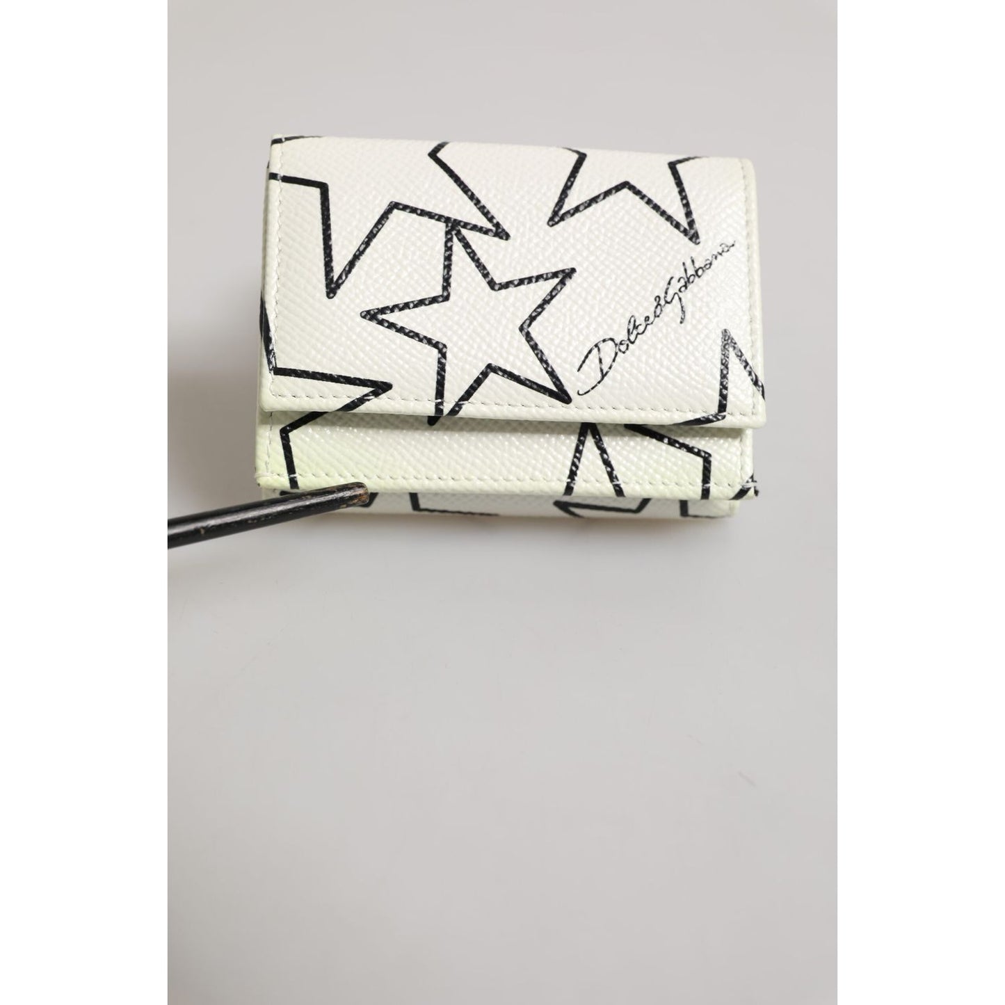Dolce & Gabbana White Leather Trifold DG Star Print Card Holder Wallet SMY11052