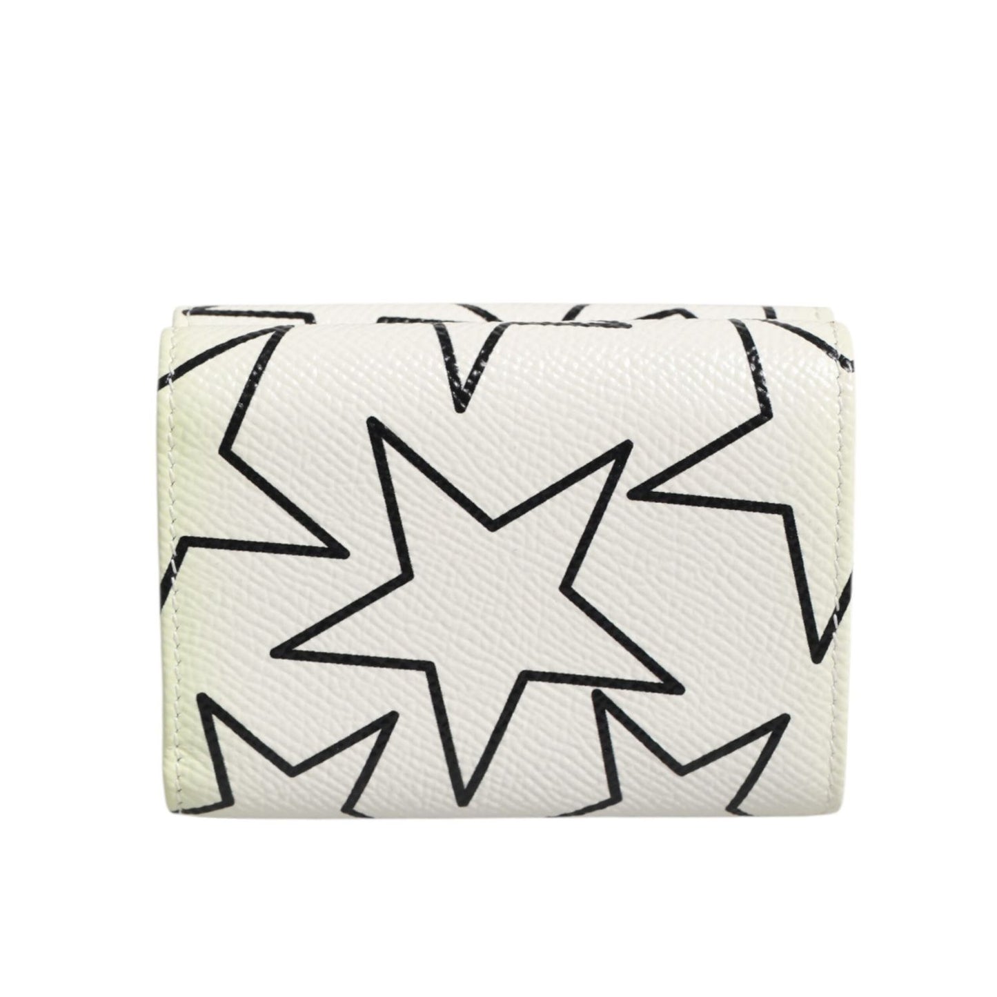 Dolce & Gabbana White Leather Trifold DG Star Print Card Holder Wallet SMY11052