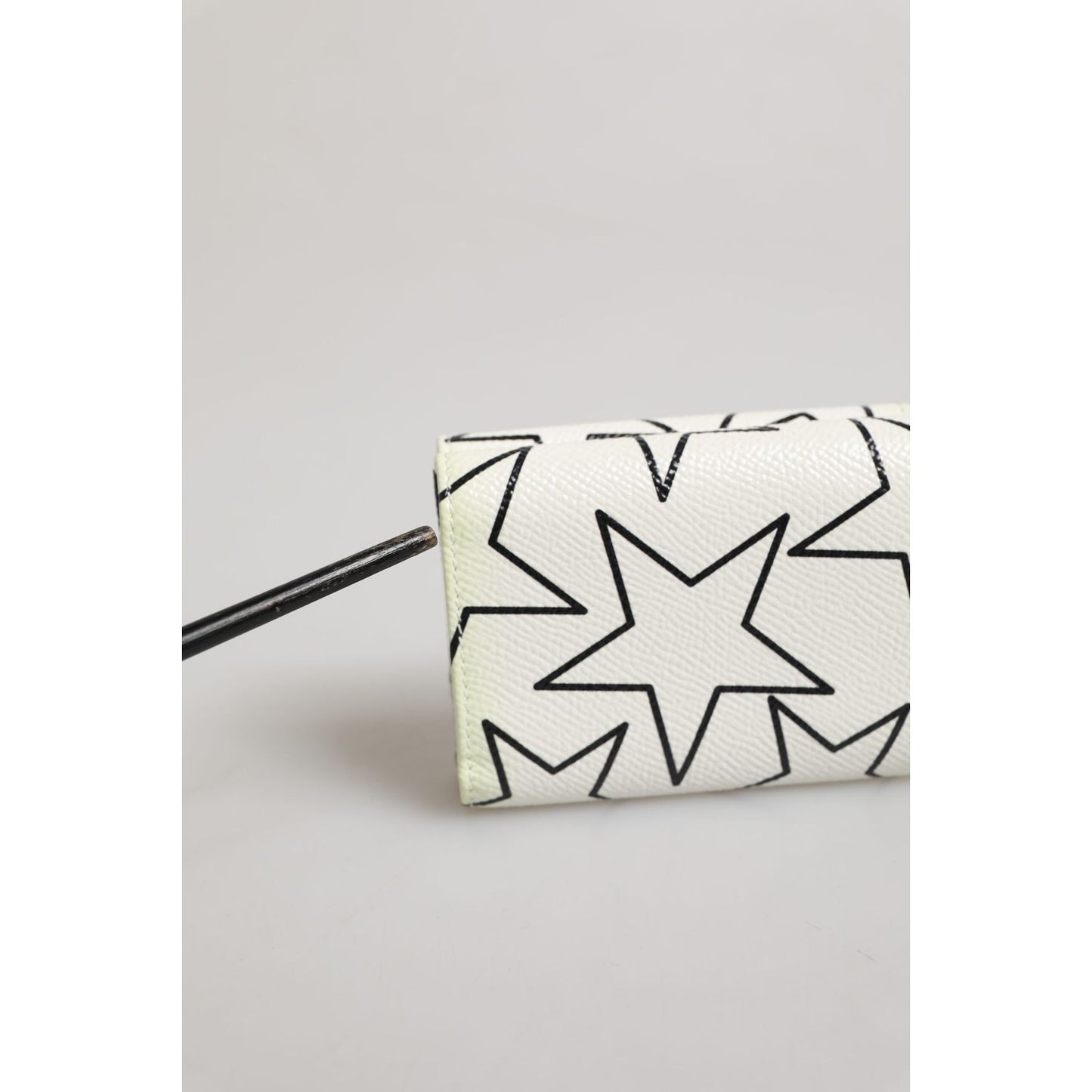 Dolce & Gabbana White Leather Trifold DG Star Print Card Holder Wallet SMY11052