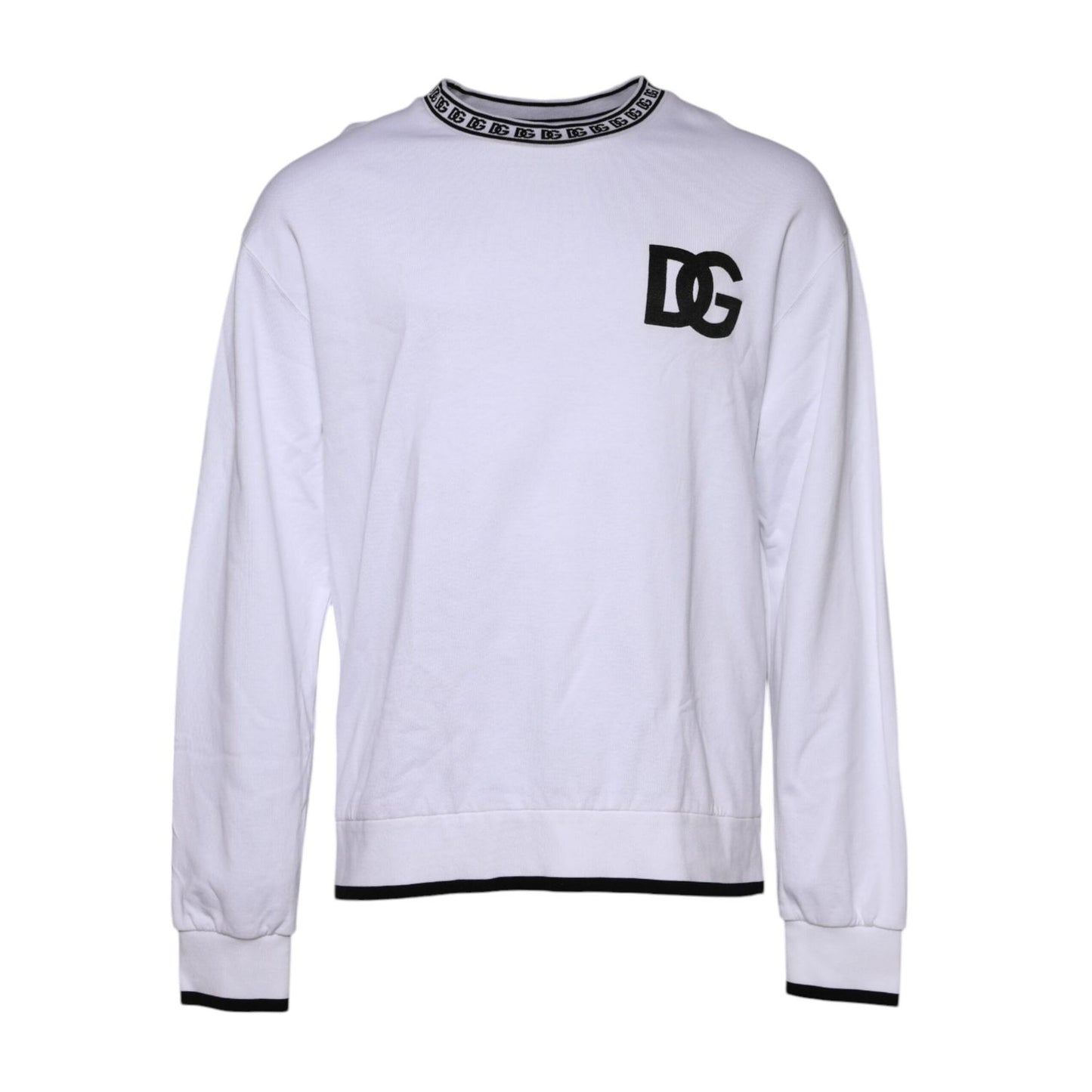 Dolce & Gabbana White Logo Cotton Crew Neck Pullover Sweater TSH90302-52