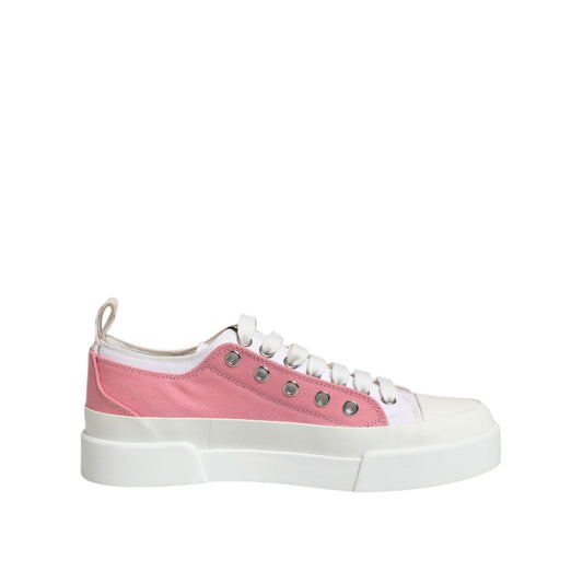 Dolce & Gabbana White Pink Canvas Low Top Sneakers Shoes
