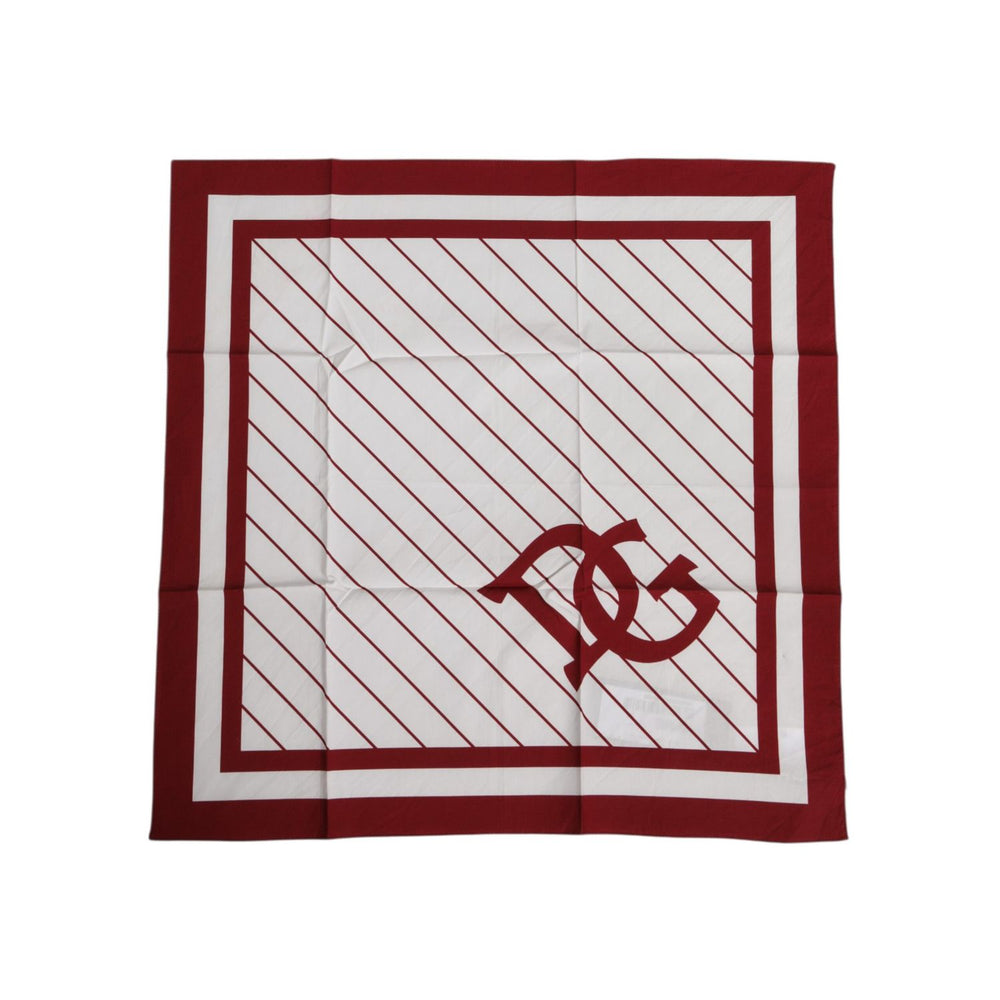 Dolce & Gabbana White Red DG Logo Square Men Foulard Scarf MS7250