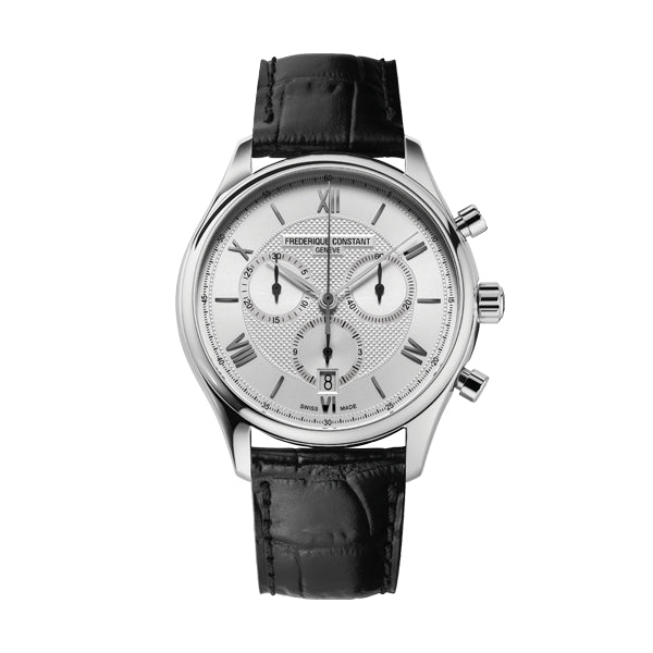 FREDERIQUE CONSTANT WATCHES Mod. FC-292MS5B6, Swiss-made elegant chronograph with black leather strap