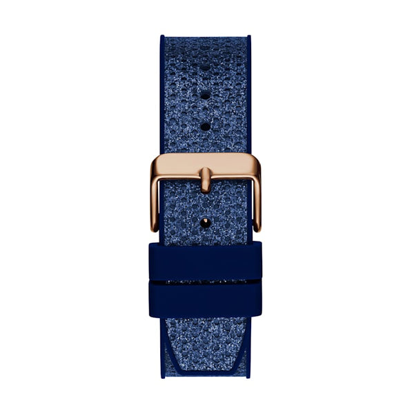 GUESS WATCHES Mod. ASTERIA strap with blue glitter texture and gold buckle.