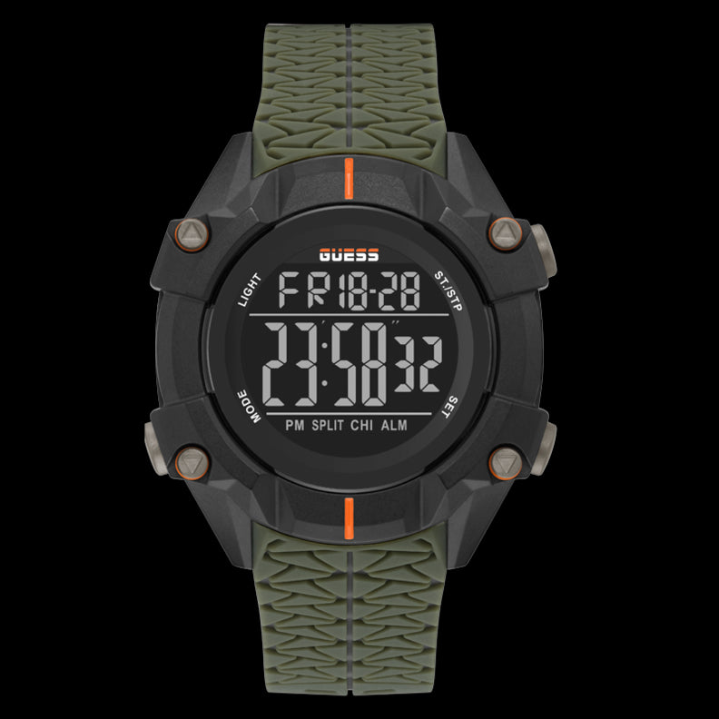 GUESS WATCHES Mod. GW0342G1 digital display watch with green strap and black case