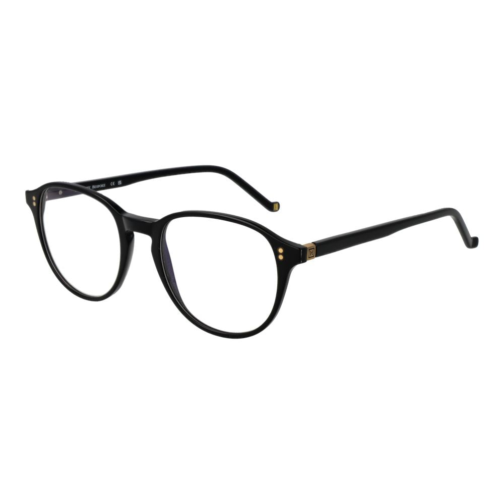 Hackett Black Acetate Glasses (Frames), full-rim panto style for men, featuring black acetate frame and demo lenses.