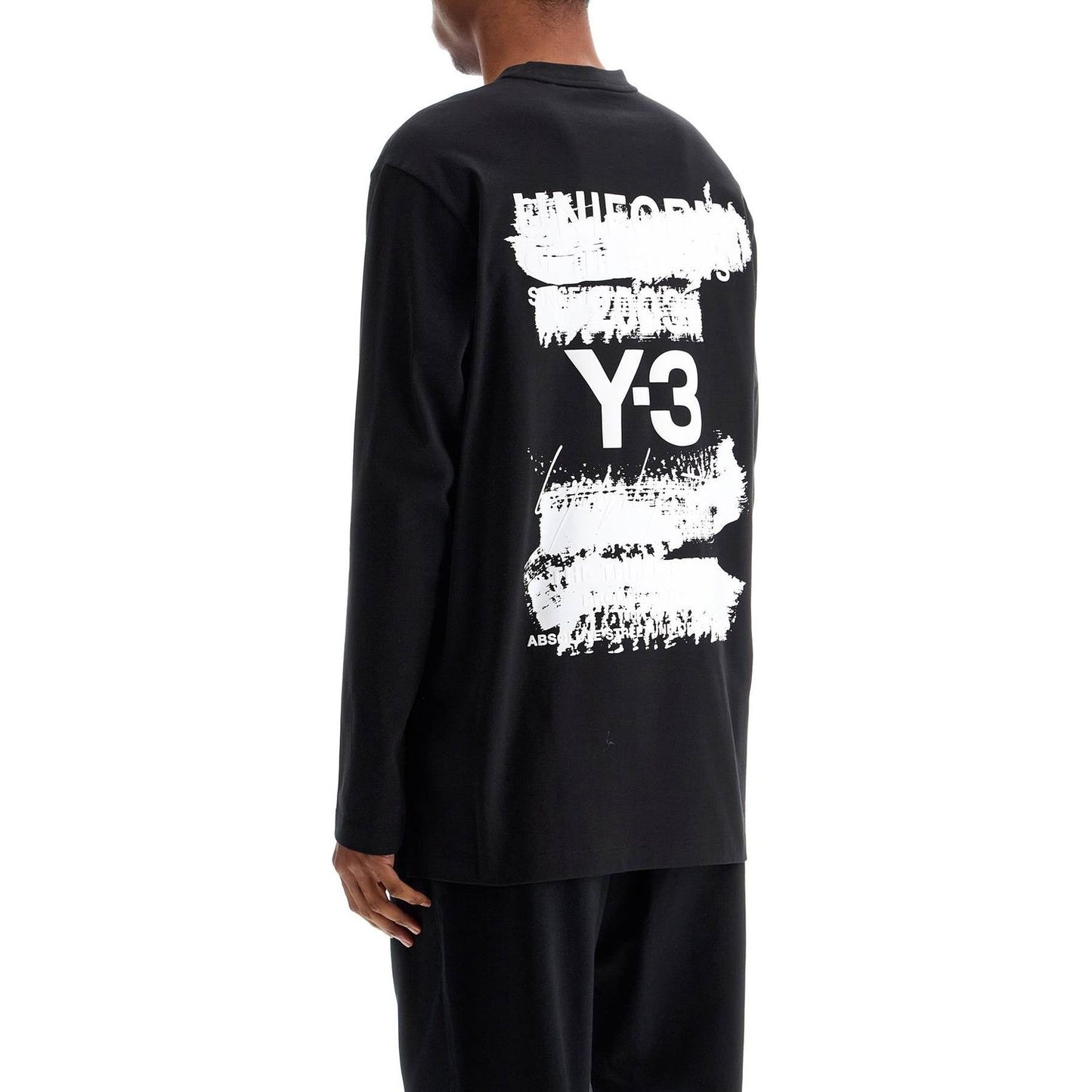 Y-3 long sleeve black cotton t-shirt with men's graphic Topwear Y-3 Black