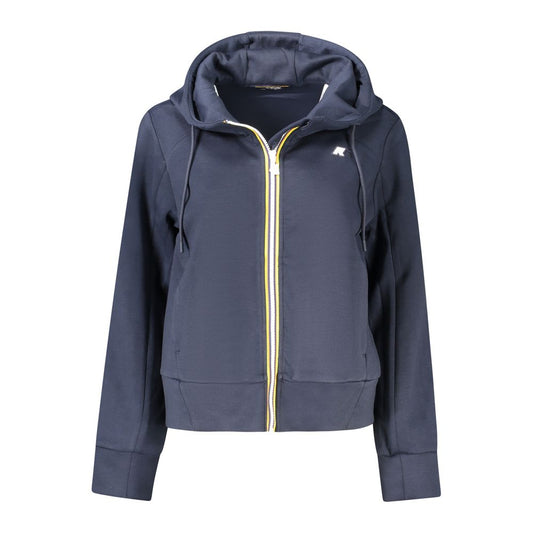 K-WAY Blue Polyester Women Sweater with hood, zip fastening, and pockets, featuring contrasting details and K-WAY logo.