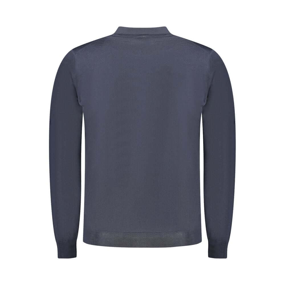 K-WAY Blue Wool Sweater, long-sleeved with 3 buttons and logo, back view