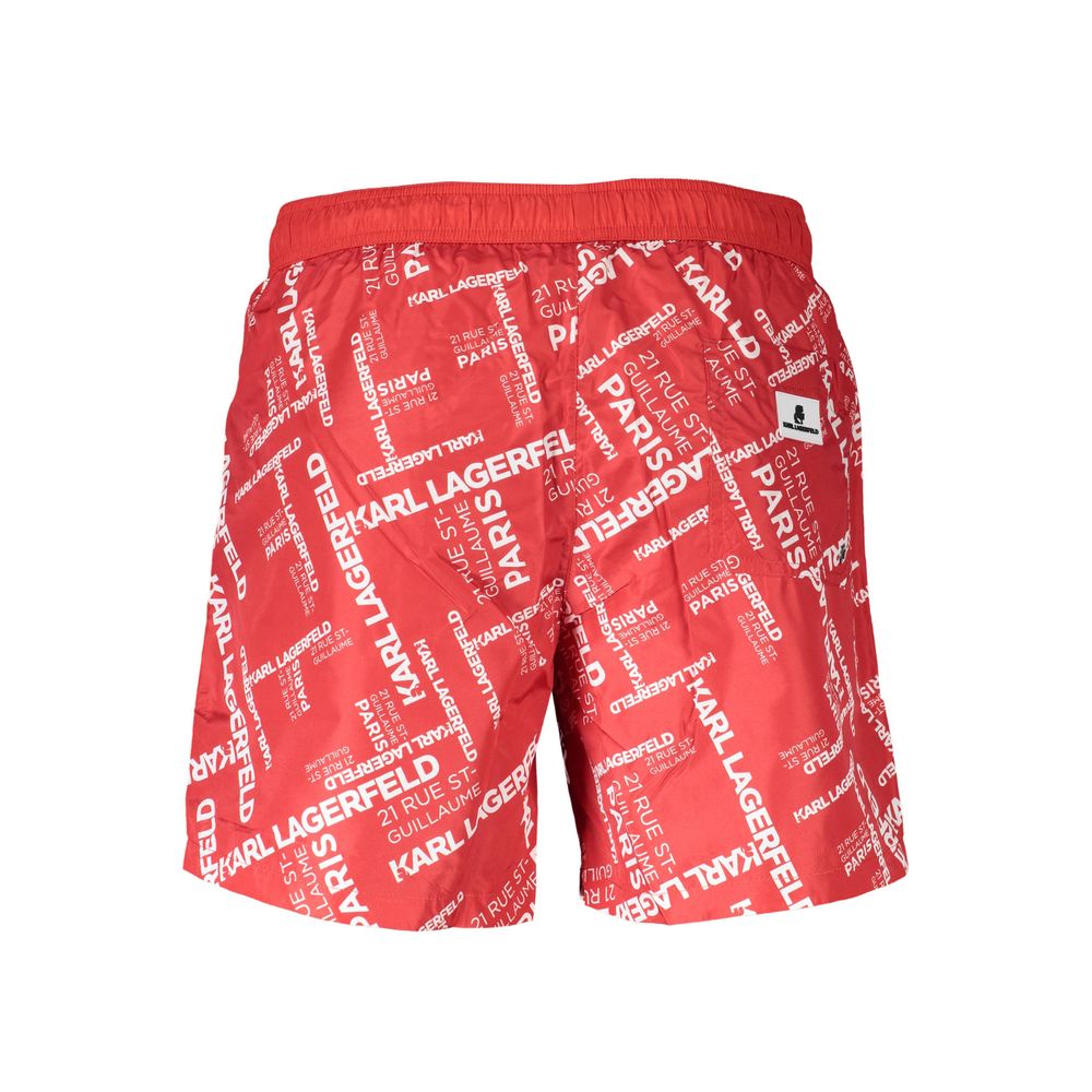 Karl Lagerfeld Red Polyester Swimwear featuring logo print and back pocket design.