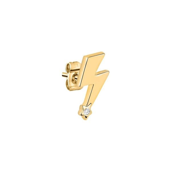 Gold lightning bolt earring with diamond from LA PETITE STORY JEWELRY Mod. LPS02ARQ08 on white background