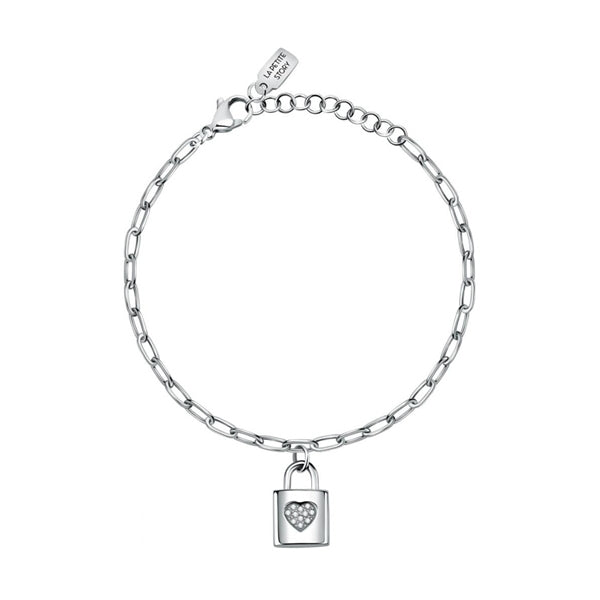 Silver bracelet with heart lock charm by LA PETITE STORY JEWELRY Mod. LPS05ASD17