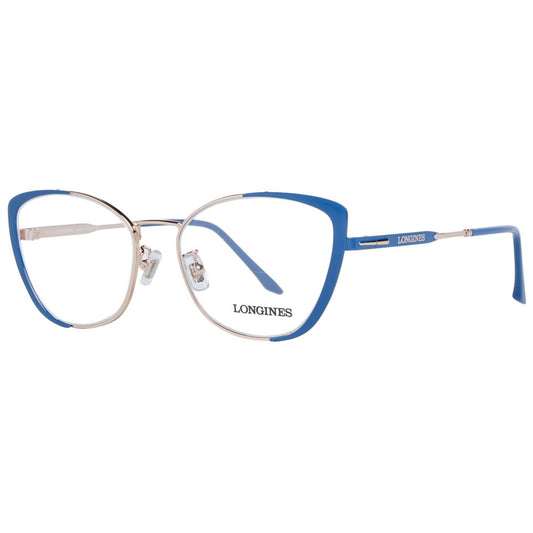 Longines Blue Metal & Plastic Glasses (Frames) in butterfly style with full-rim design, featuring demo lenses and branded case.