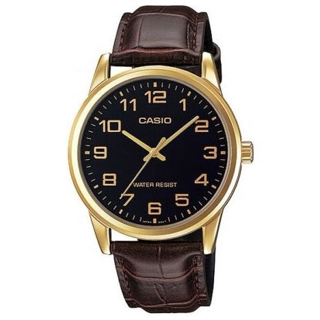 CASIO COLLECTION Mod. ONLY TIME GOLD, LEATHER - BLACK MTP-V001GL-1BUDF