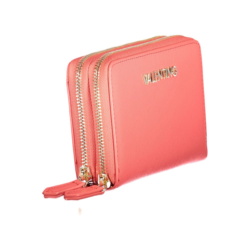 Mario Valentino Pink Polyethylene Wallet with two compartments, coin purse, double card spaces, zip closure, and logo.