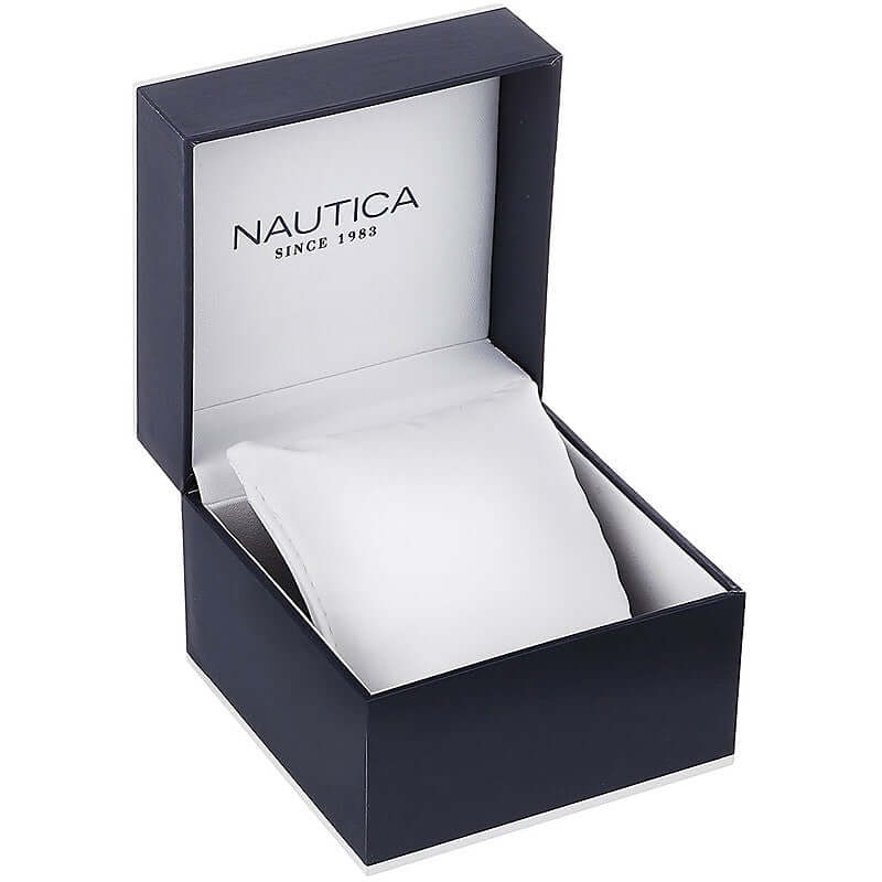 NAUTICA Mod. NAPFWS307 official box for quartz analog gent watch, 44mm case, water resistant bracelet packaging