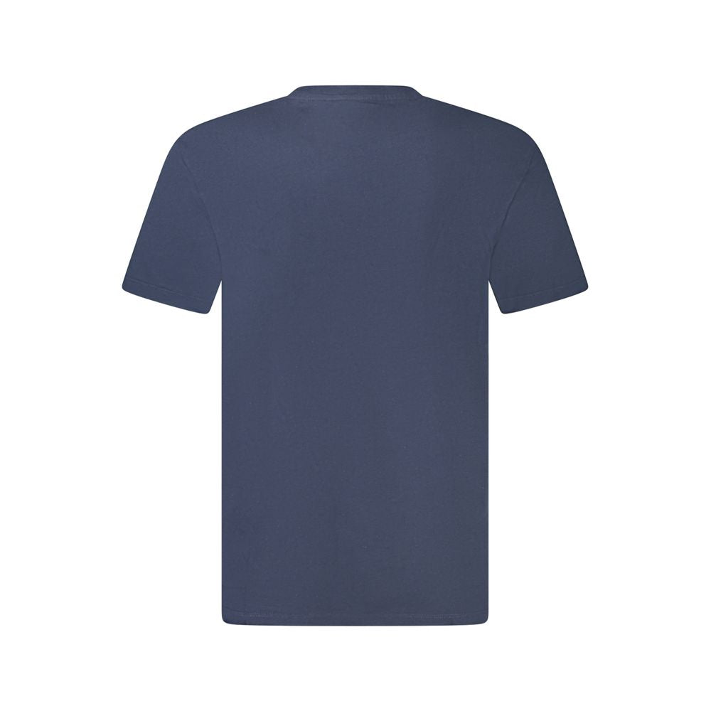 Back view of Timberland Blue Cotton T-Shirt, short sleeve, slim fit, crew neck with SS logo embroidery.