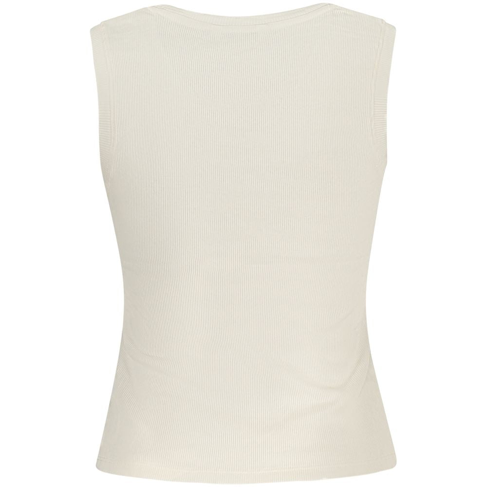 Back view of Tommy Hilfiger Beige Cotton Tank Top with wide neckline and embroidered logo, made of 95% regenerative cotton.