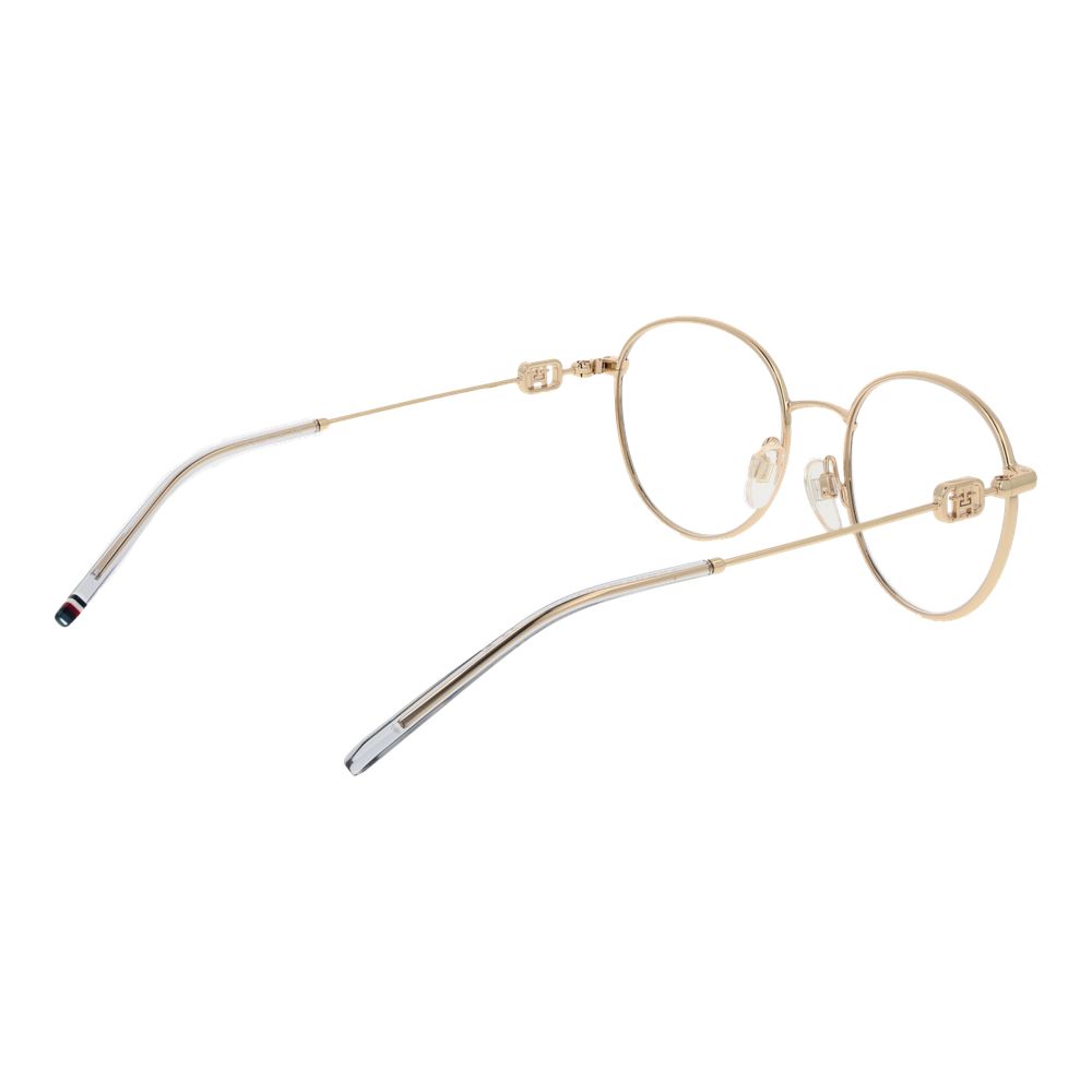 Tommy Hilfiger Gold Metal Glasses (Frames) for women, full-rim, round panto style, made of metal with demo lenses.