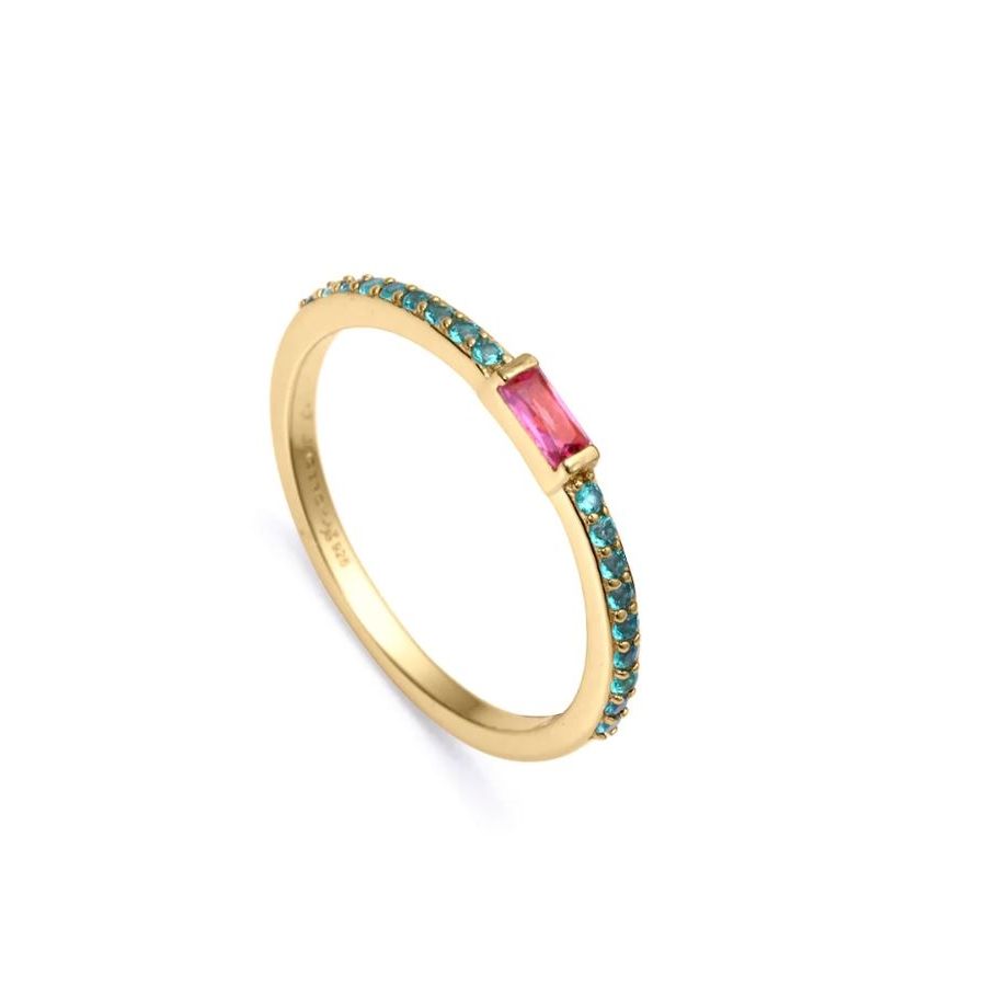 Elegant lady's ring, VICEROY JEWELS Mod. 13173A012-39, featuring a gold band with pink gemstone and blue accents, luxury jewelry.