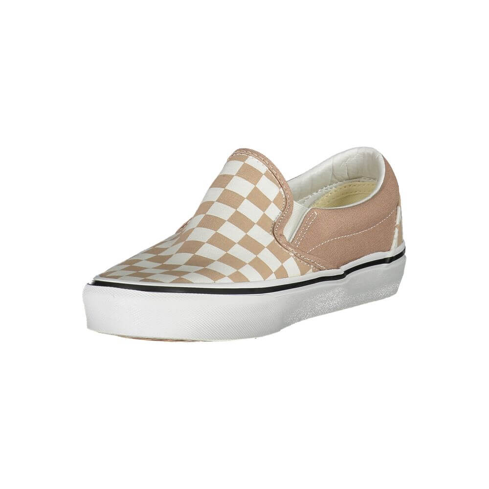 Vans Beige Polyester Sneaker with checked pattern and elastic slip-on feature.