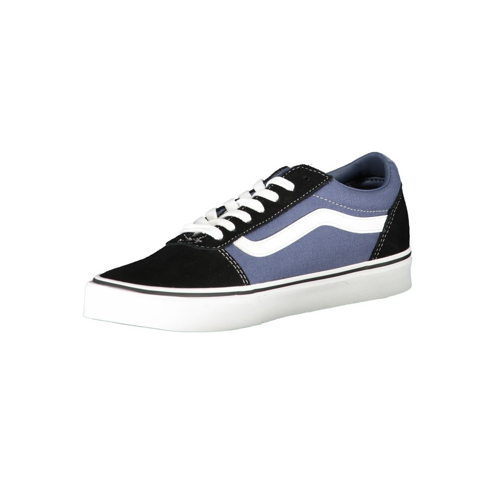 Vans Blue Polyester Sneaker, sports shoe with elastic slip-on, checked design, contrasting details, logo visible.