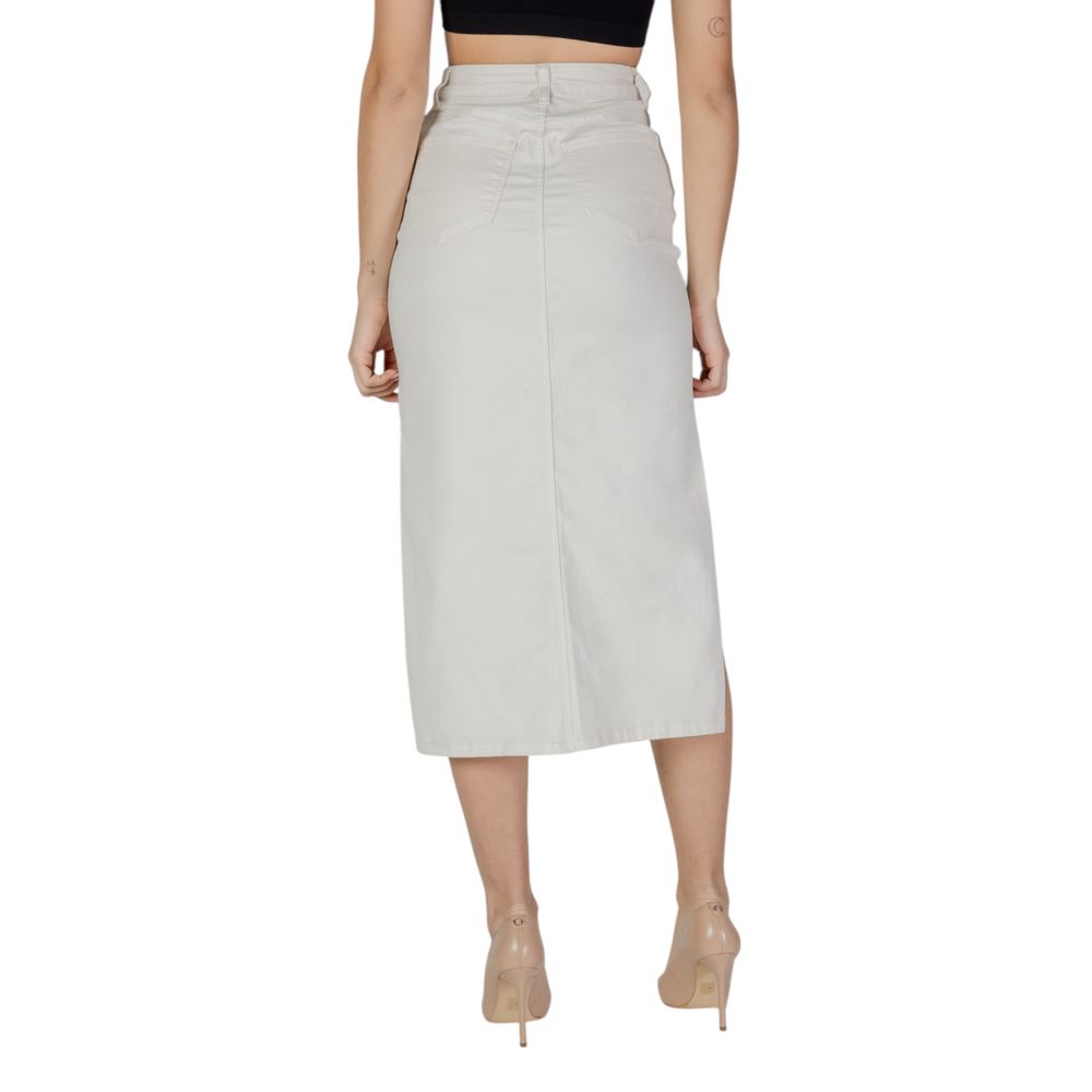 Vila Clothes Cream Cotton Long Skirt