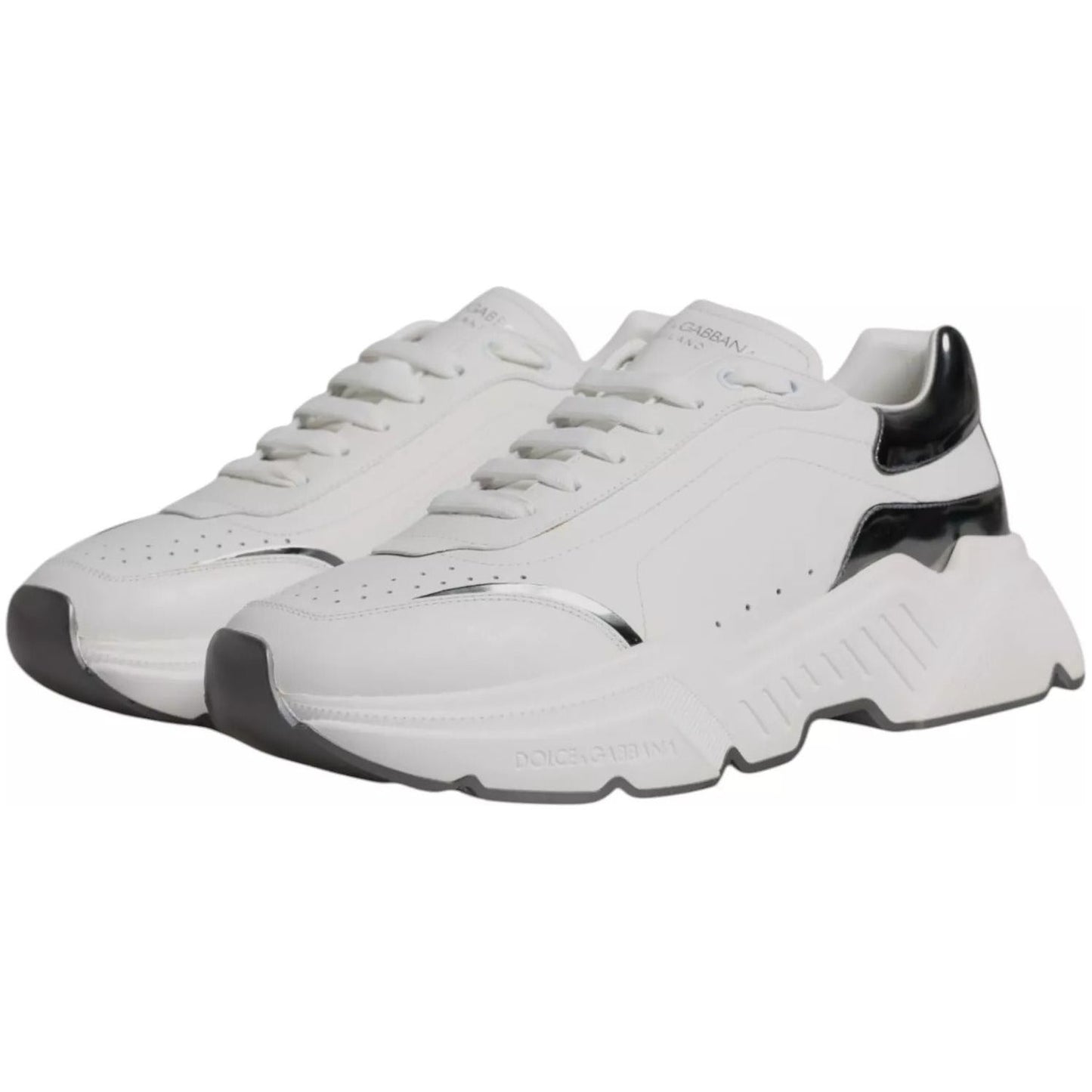 Dolce & Gabbana White Silver DAYMASTER Leather Sneakers Shoes