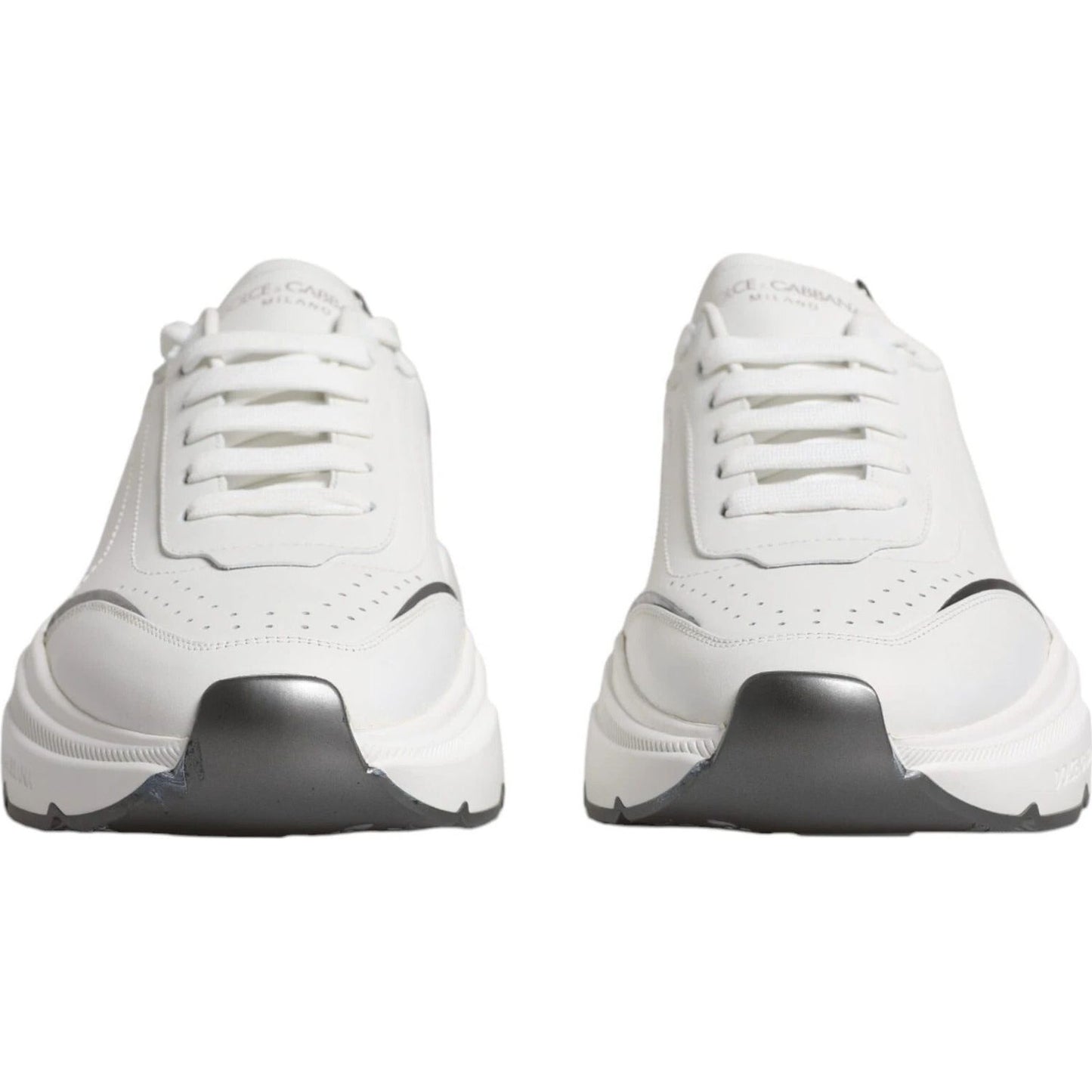Dolce & Gabbana White Silver DAYMASTER Leather Sneakers Shoes