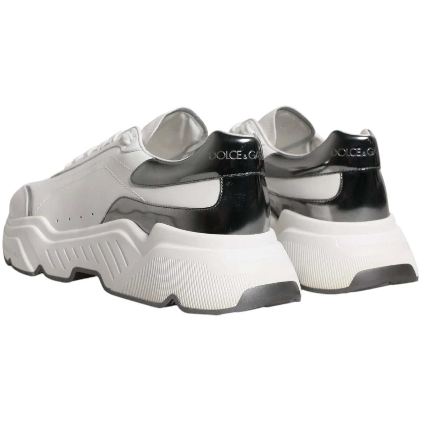 Dolce & Gabbana White Silver DAYMASTER Leather Sneakers Shoes