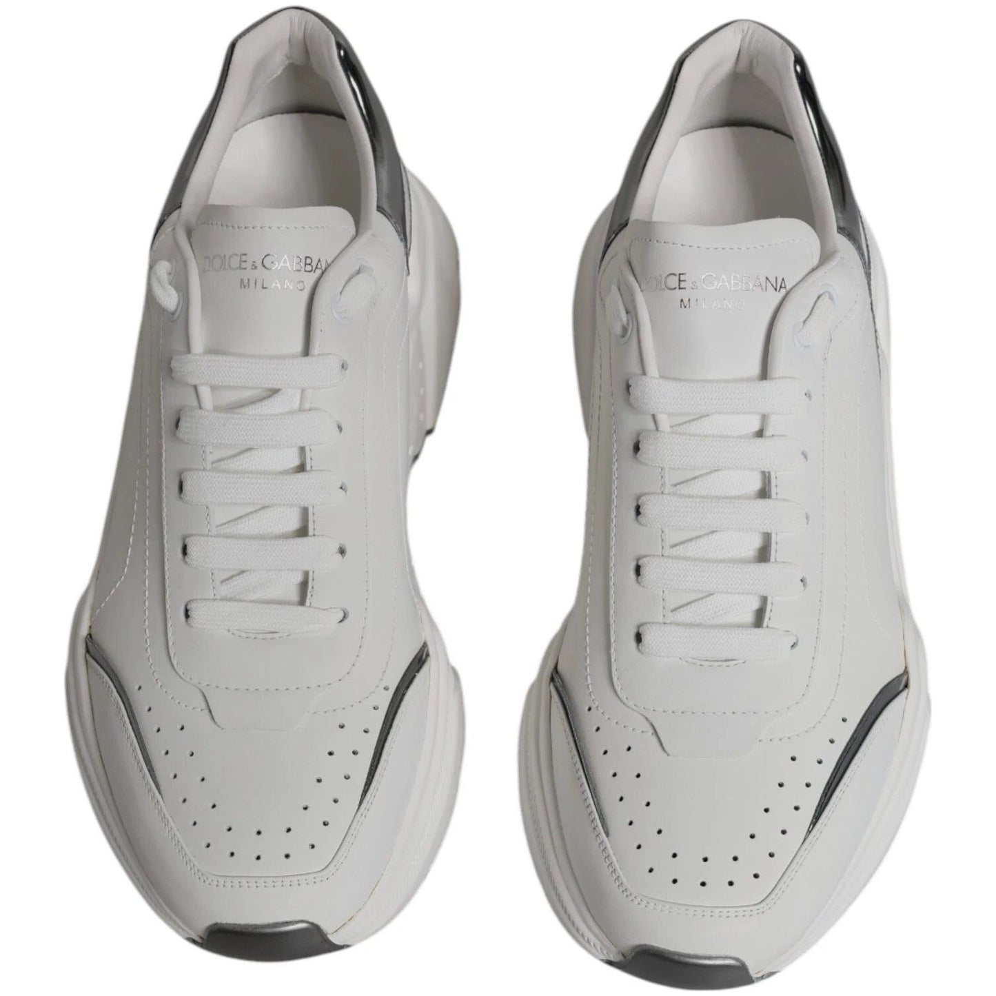 Dolce & Gabbana White Silver DAYMASTER Leather Sneakers Shoes