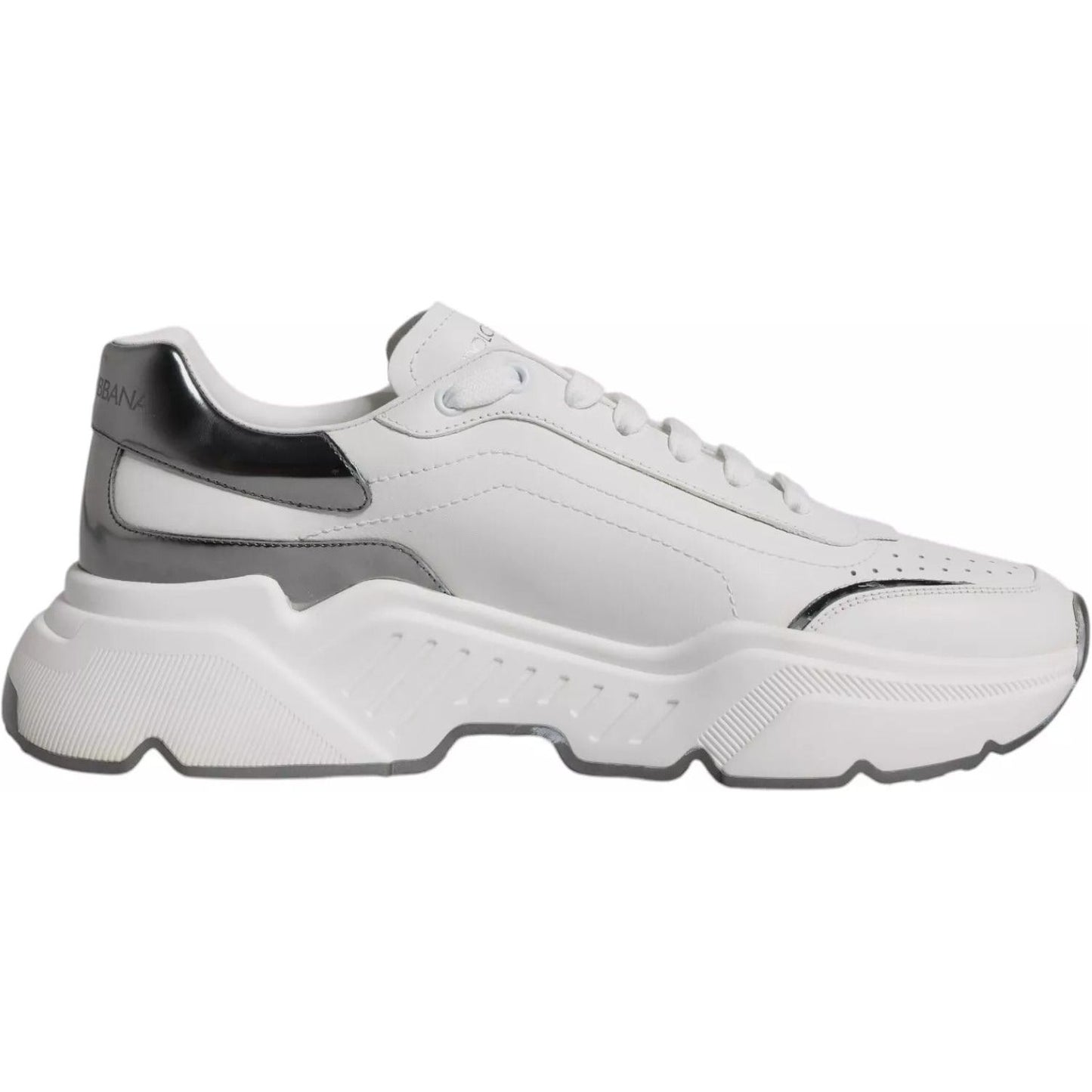 Dolce & Gabbana White Silver DAYMASTER Leather Sneakers Shoes