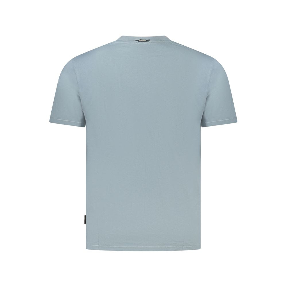 Back view of Napapijri gray cotton men's t-shirt, short sleeve with crew neck, showcasing minimalist design made from organic cotton.