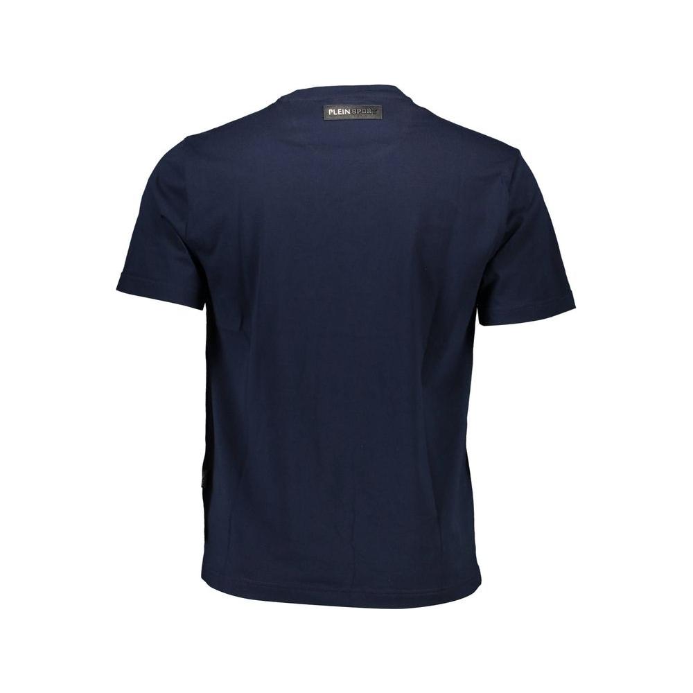 Back view of Plein Sport blue cotton men’s T-shirt showcasing premium fabric and quality craftsmanship.