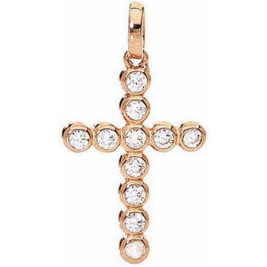 AMEN Mod. CROCE PICCOLA Argento IP Oro rosa e Zirconi CLBORB