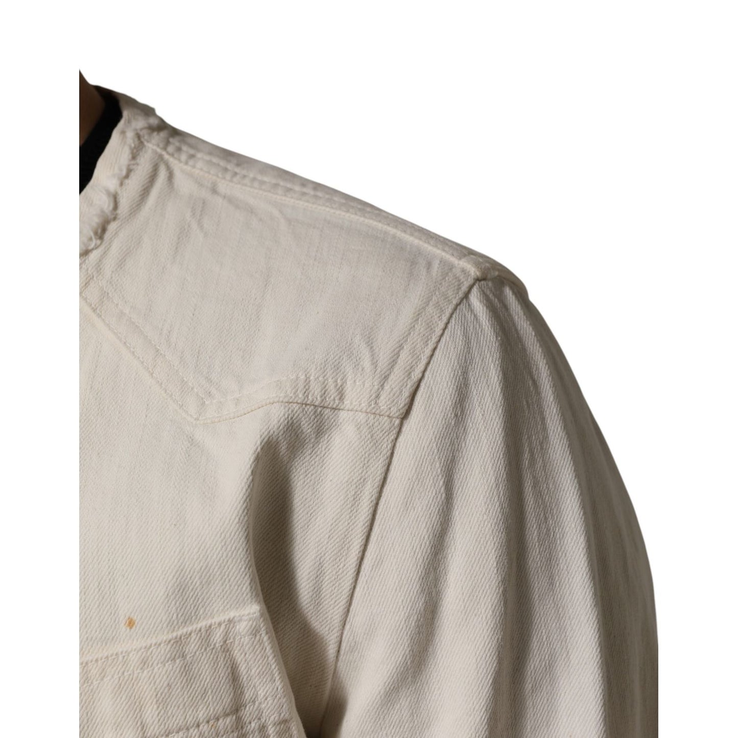 Dolce & Gabbana Off White Cotton Full Zip Denim Men Blouson Jacket