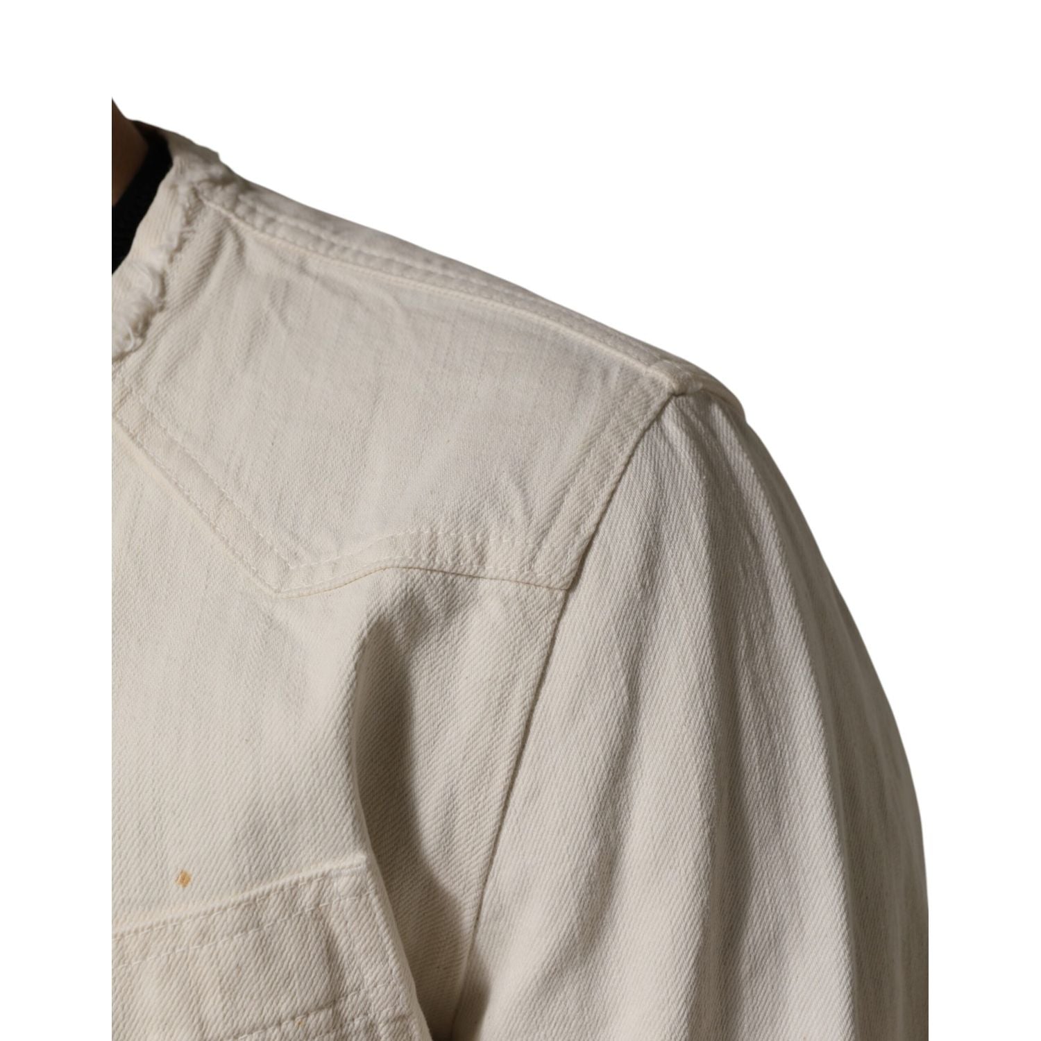 Dolce & Gabbana Off White Cotton Full Zip Denim Men Blouson Jacket