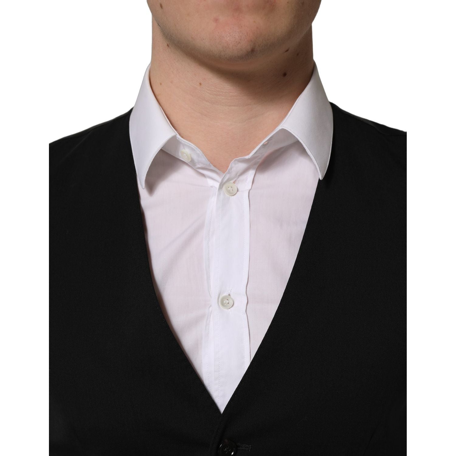 Dolce & Gabbana Black Wool Single Breasted Waistcoat Vest