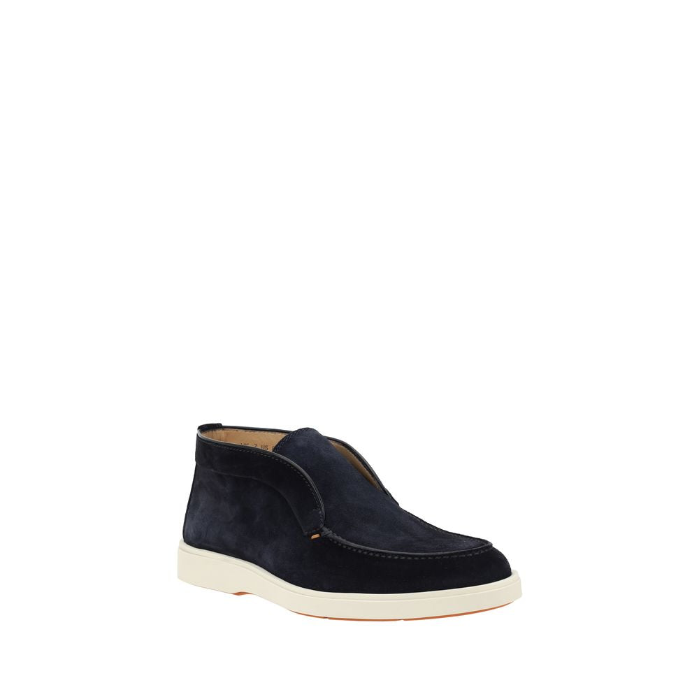 Santoni Blue Calf Leather Bos Taurus Ankle Boots