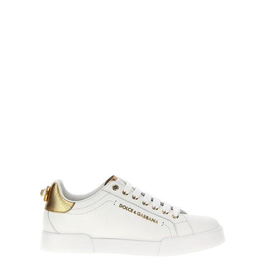 Dolce & Gabbana Gold Calfskin Low Top Sneakers