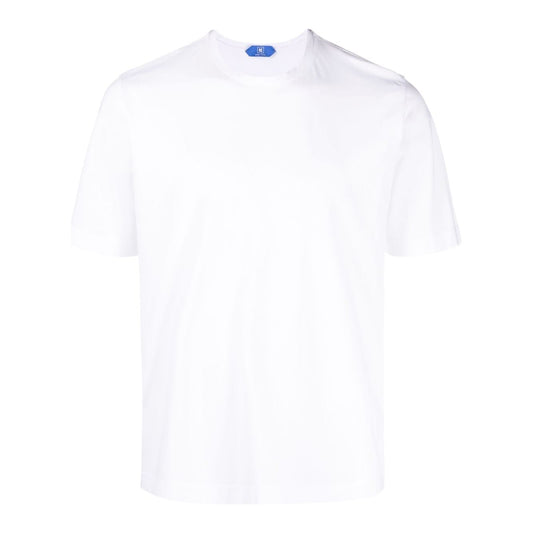 Kired white cotton T-shirt with round neck and short sleeves, featuring a straight hem. Ideal for casual wear.