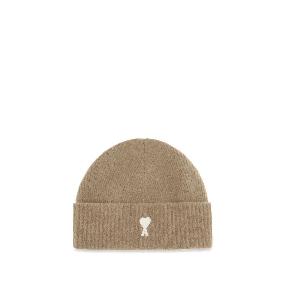 Ami Paris Beige Wool Oves Aries Beanie