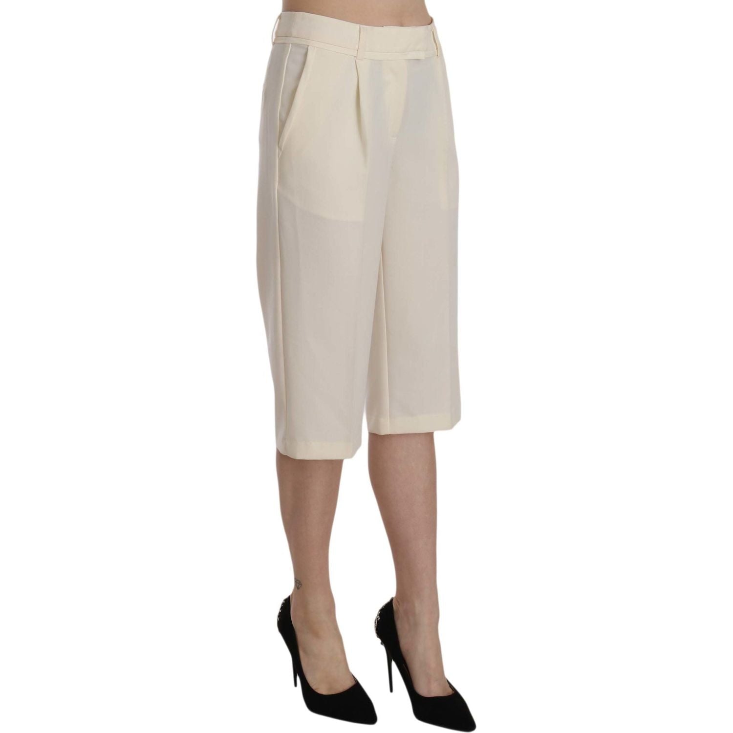 Silvian Heach Cream Mid Waist Cotton Straight Cropped Pants