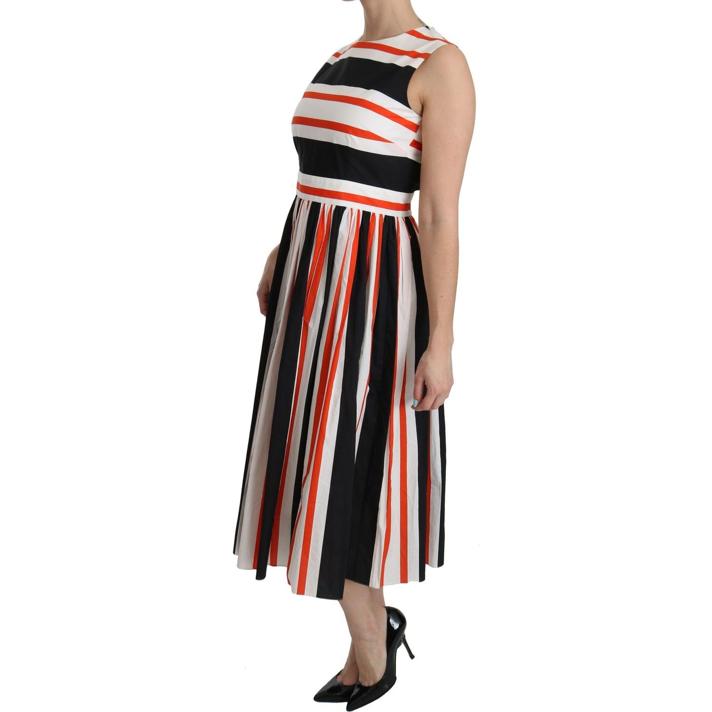 Dolce & Gabbana Multicolor Stripes A-Line Pleated Midi Dress